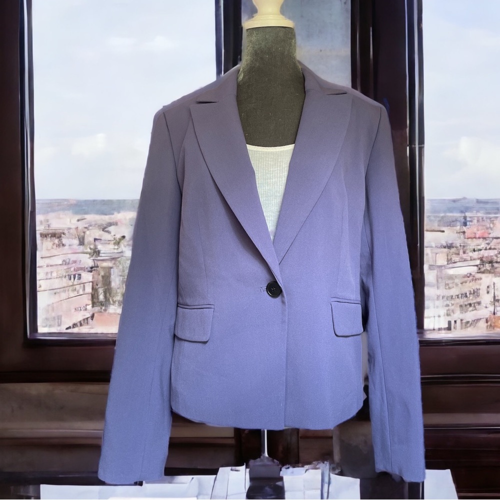 Nine West business suit jacket blazer purple blue color single button closure